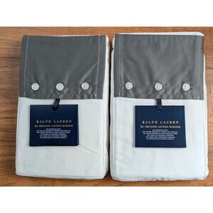 2 Ralph Lauren Home Organic Sateen Border European Shams Euro Graphite Gray NEW